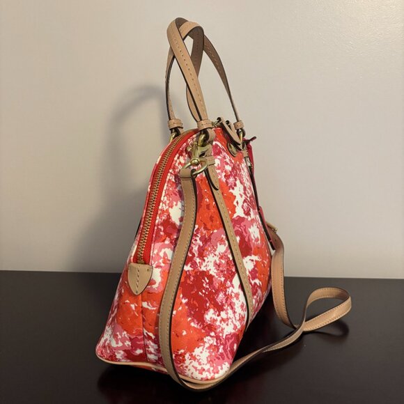 Coach Peyton Cora Pink Orange White Tan Leather Floral Dome Satchel - Picture 2 of 11